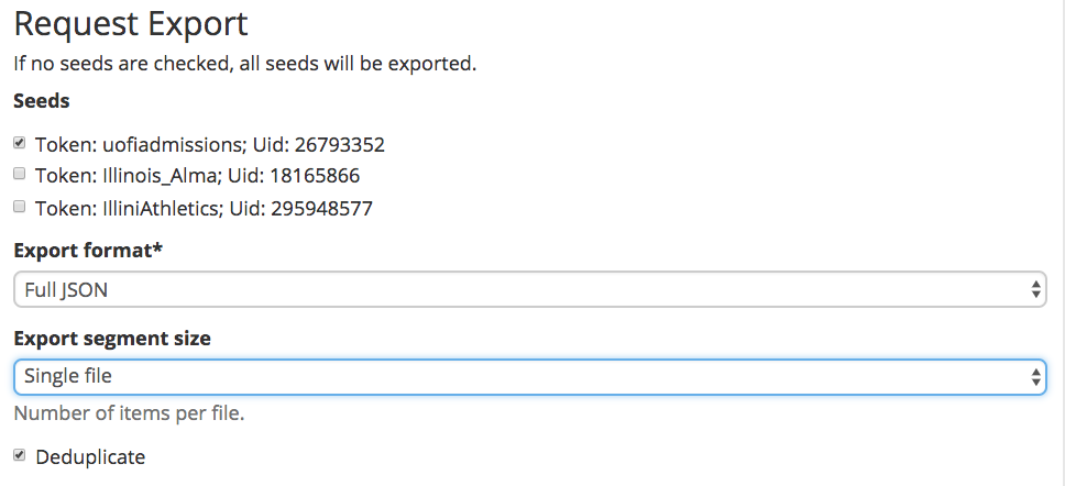 Exporting data for a defined account from a collection