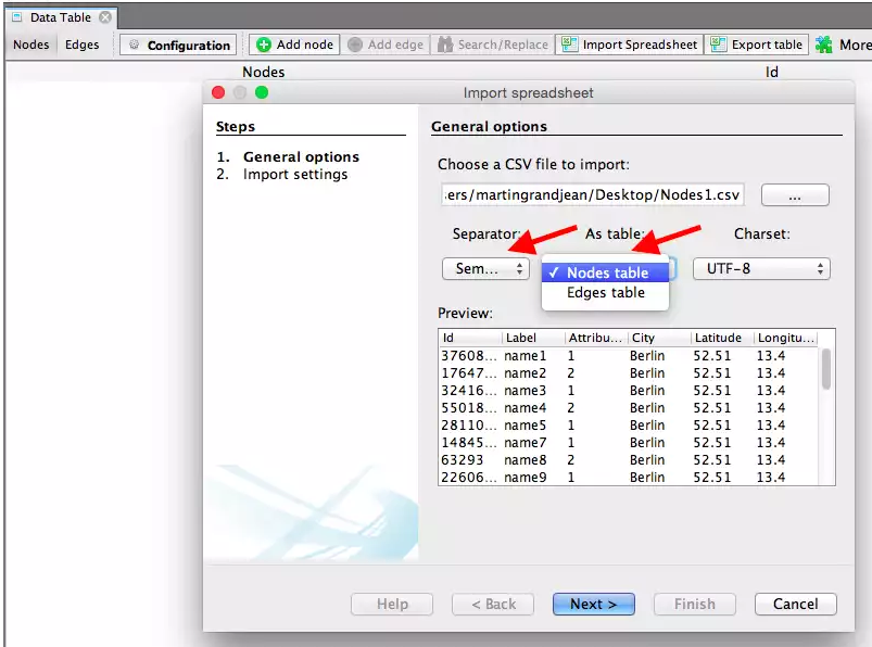 Importing nodes to Gephi