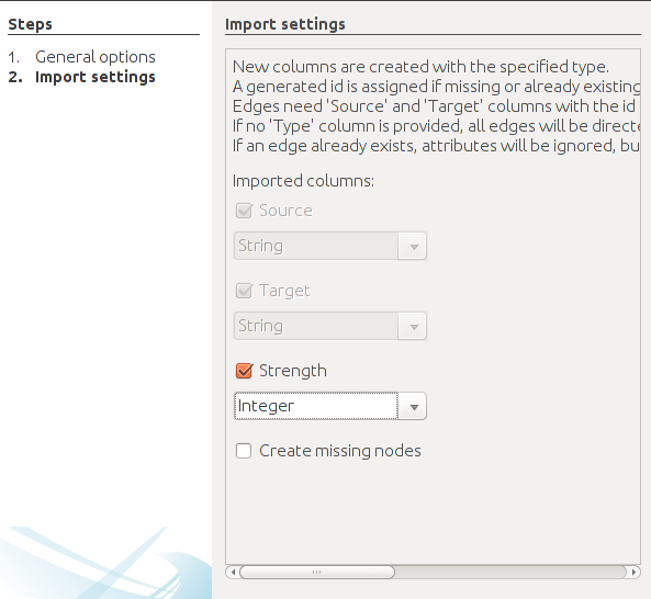 Importing edges to Gephi